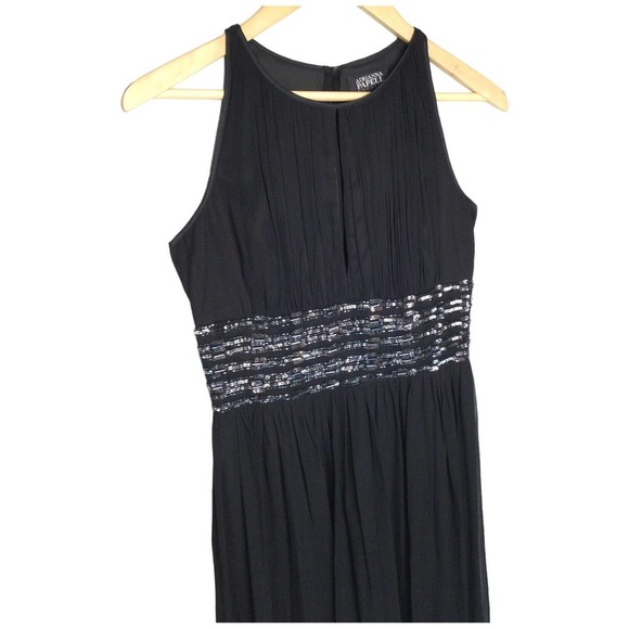 Adrianna Papell Evening Silk Beaded Sequined Sleeveless Cocktail Dress Black 6 - Picture 2 of 13